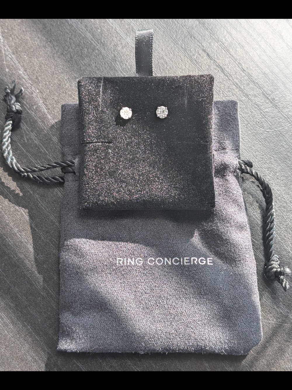 Diamond Stud Earrings with Ring Concierge Pouch - Silver Tone